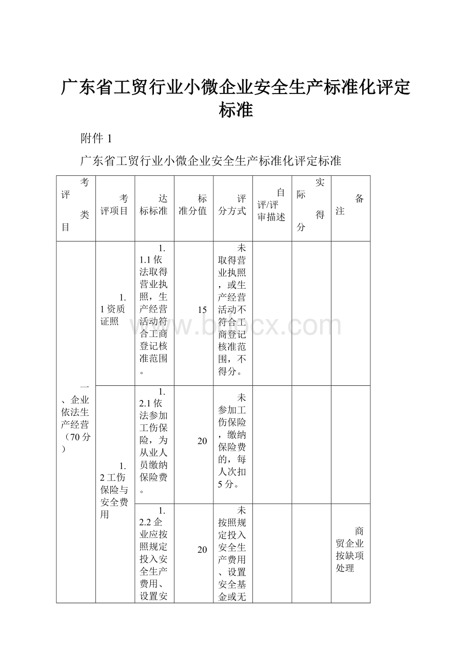 广东省工贸行业小微企业安全生产标准化评定标准.docx_第1页