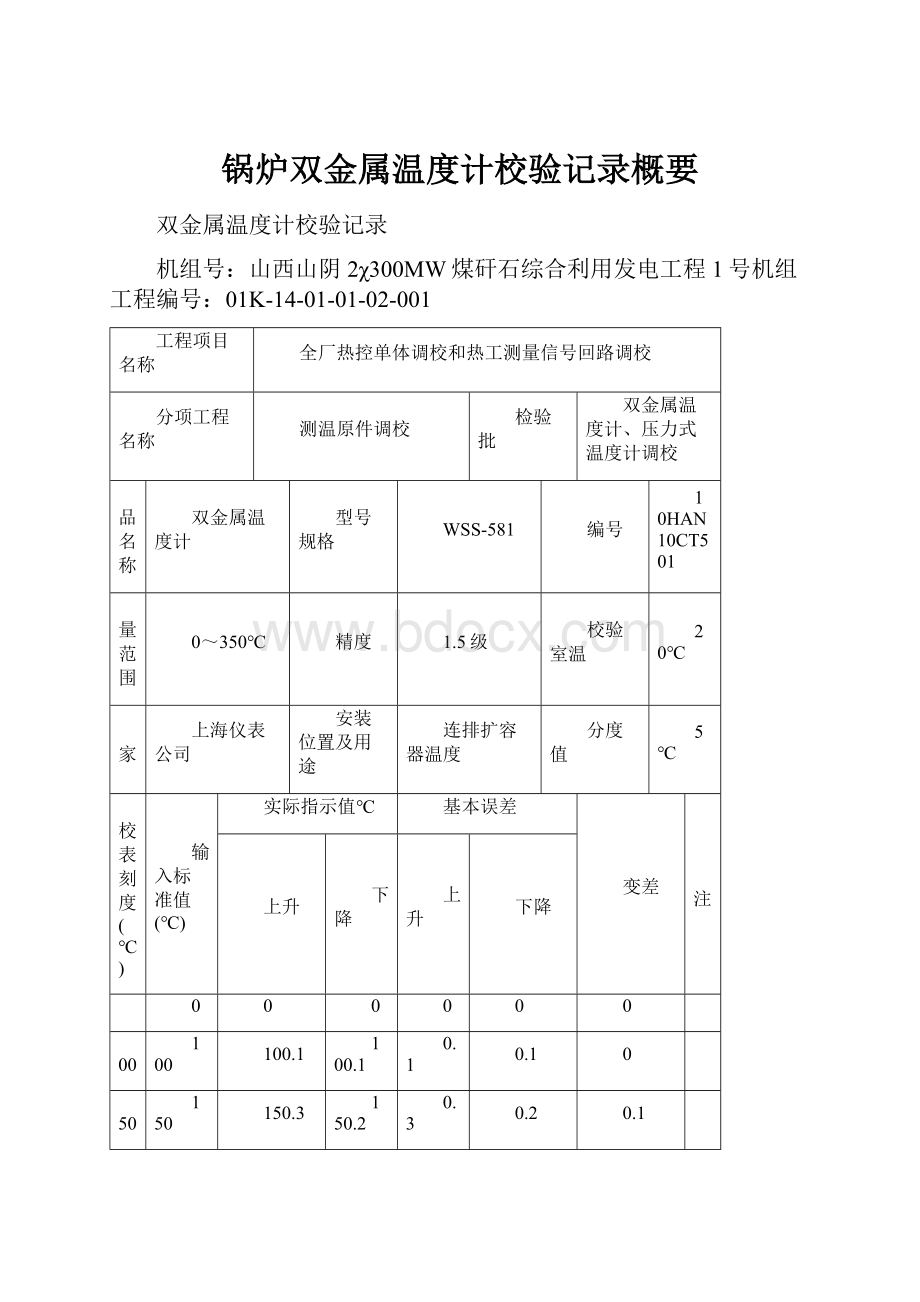 锅炉双金属温度计校验记录概要.docx_第1页