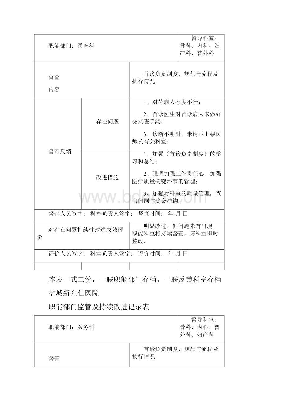 医院职能部门监管及持续改进记录表doc.docx_第3页