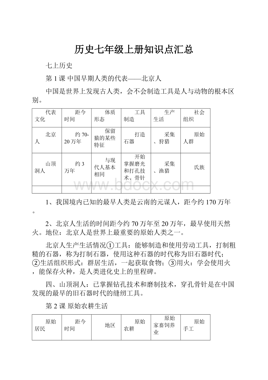 历史七年级上册知识点汇总Word文档格式.docx