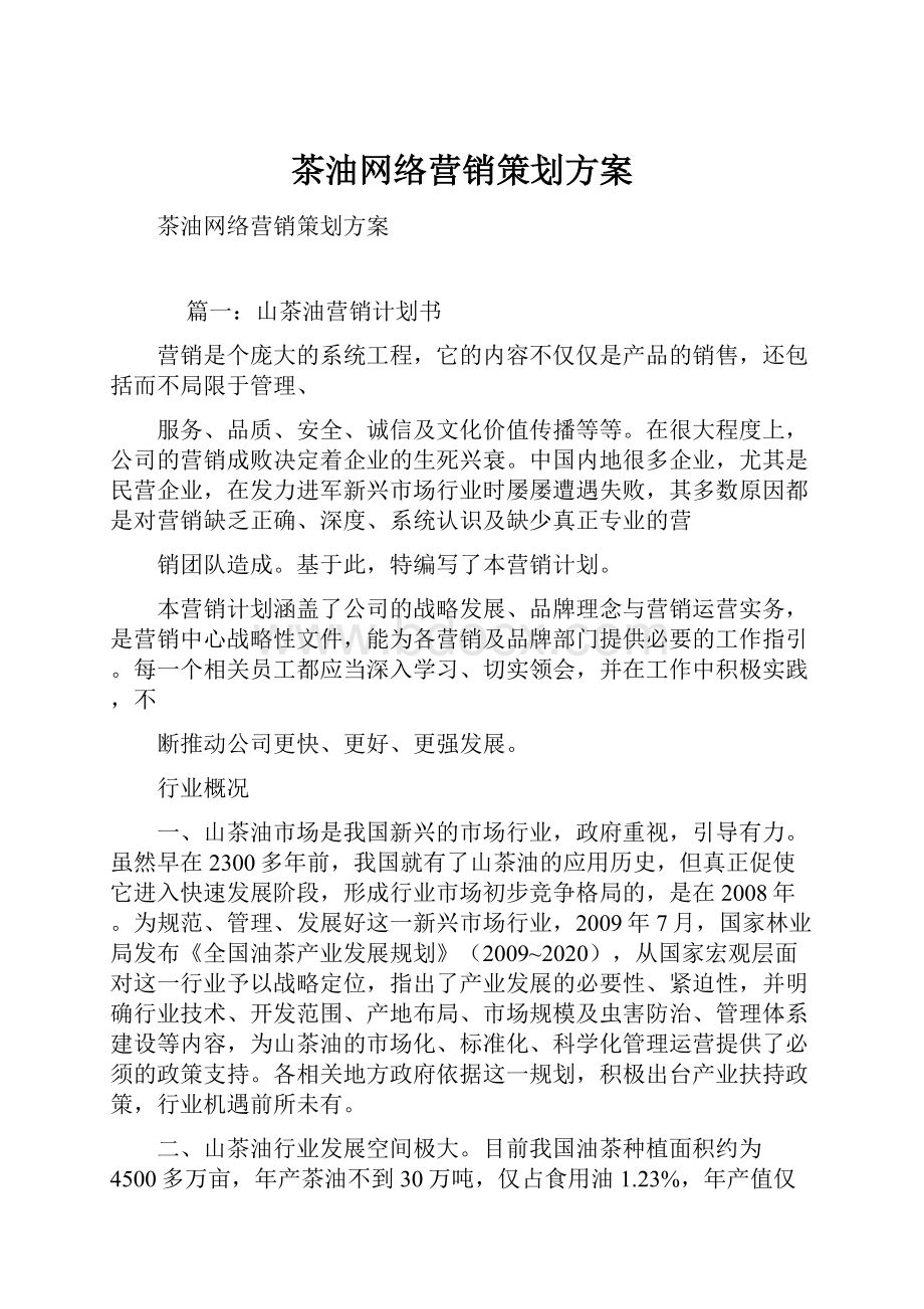 茶油网络营销策划方案.docx