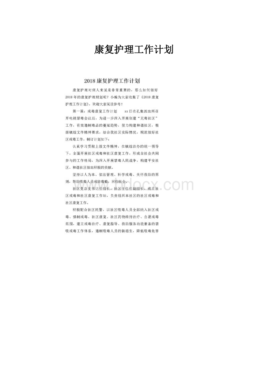 康复护理工作计划Word格式.docx