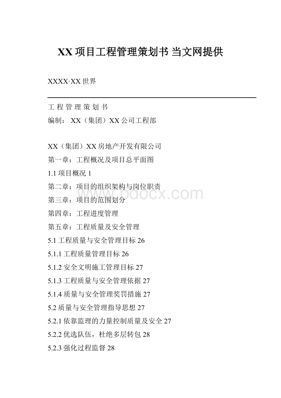 XX项目工程管理策划书 当文网提供.docx_第1页