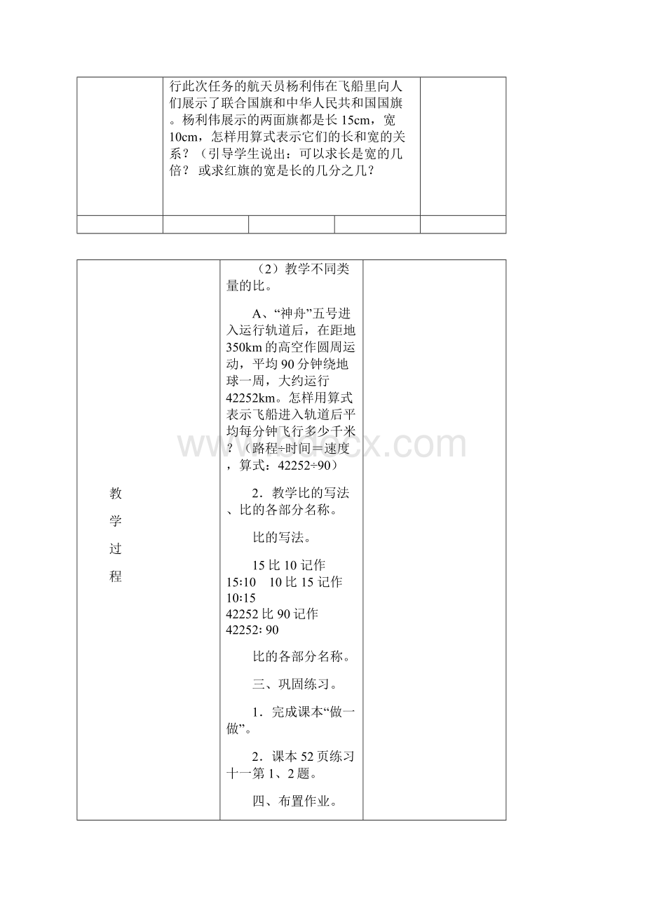 新审定人教版小学六年级上第四单元比集体备课教案表格式.docx_第2页