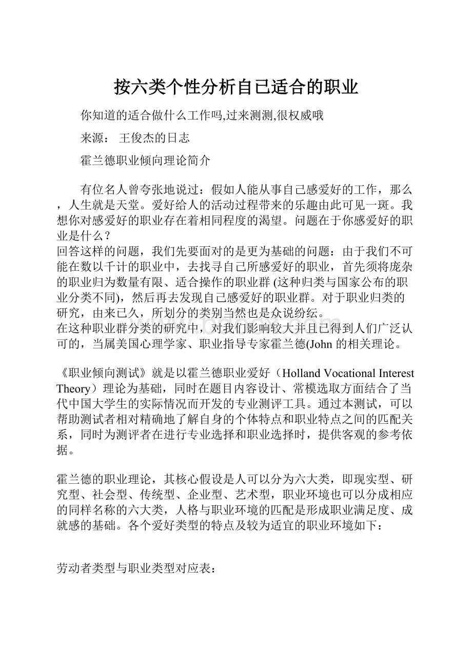 按六类个性分析自已适合的职业.docx