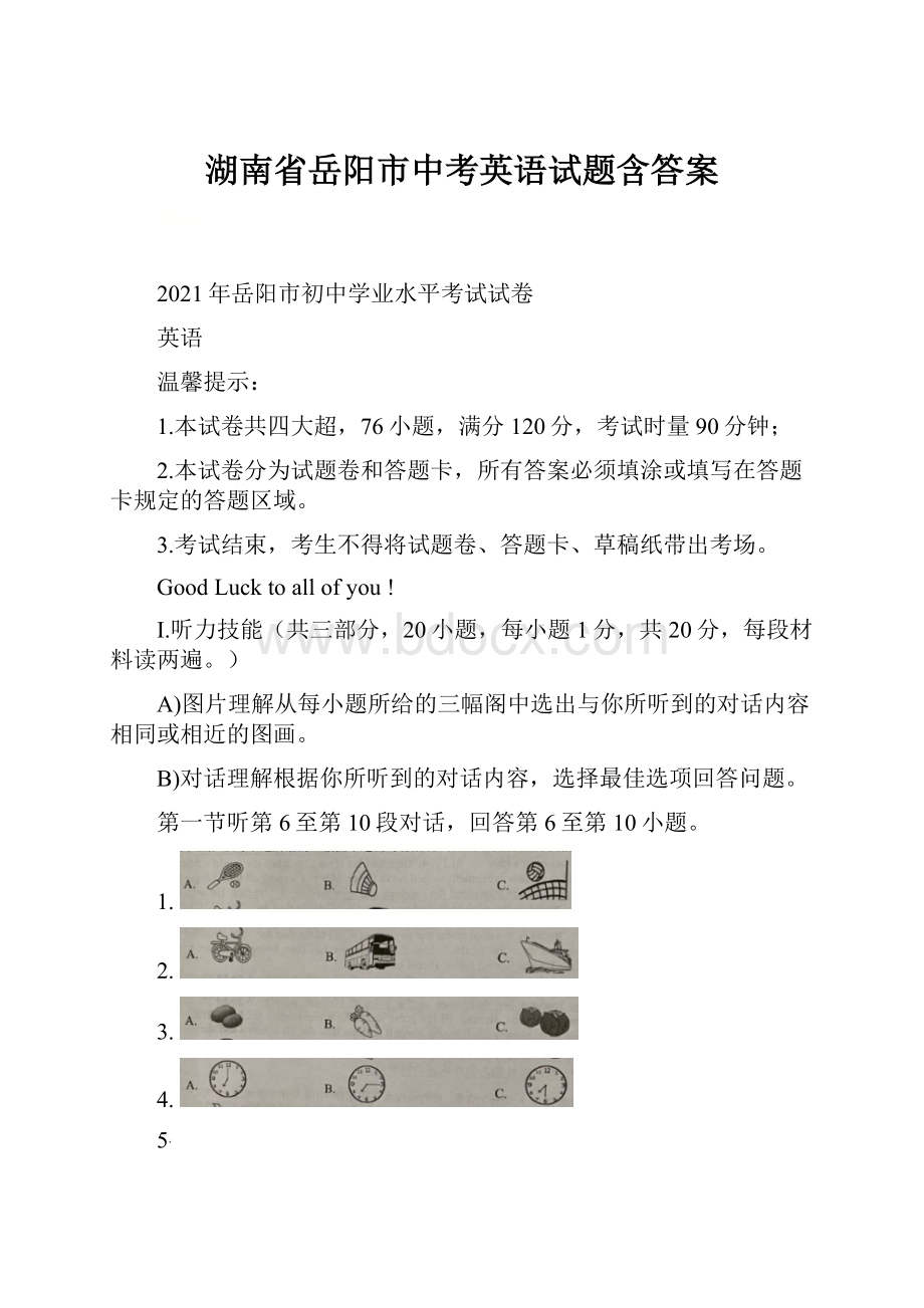 湖南省岳阳市中考英语试题含答案.docx_第1页