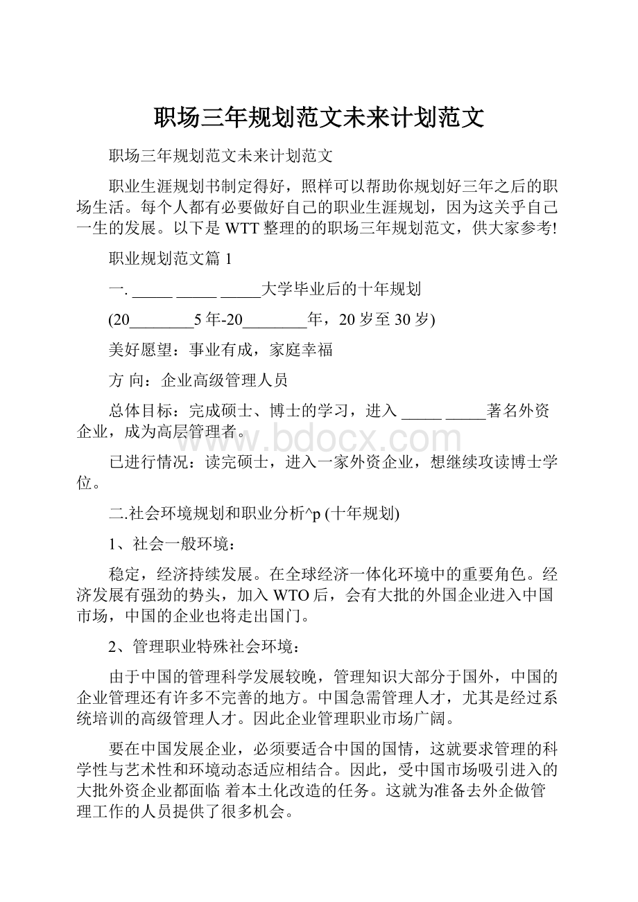 职场三年规划范文未来计划范文.docx_第1页