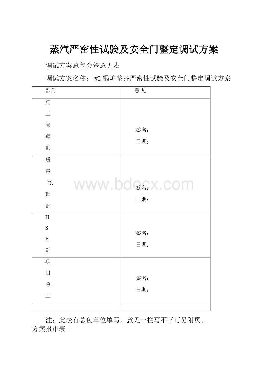 蒸汽严密性试验及安全门整定调试方案Word文档格式.docx