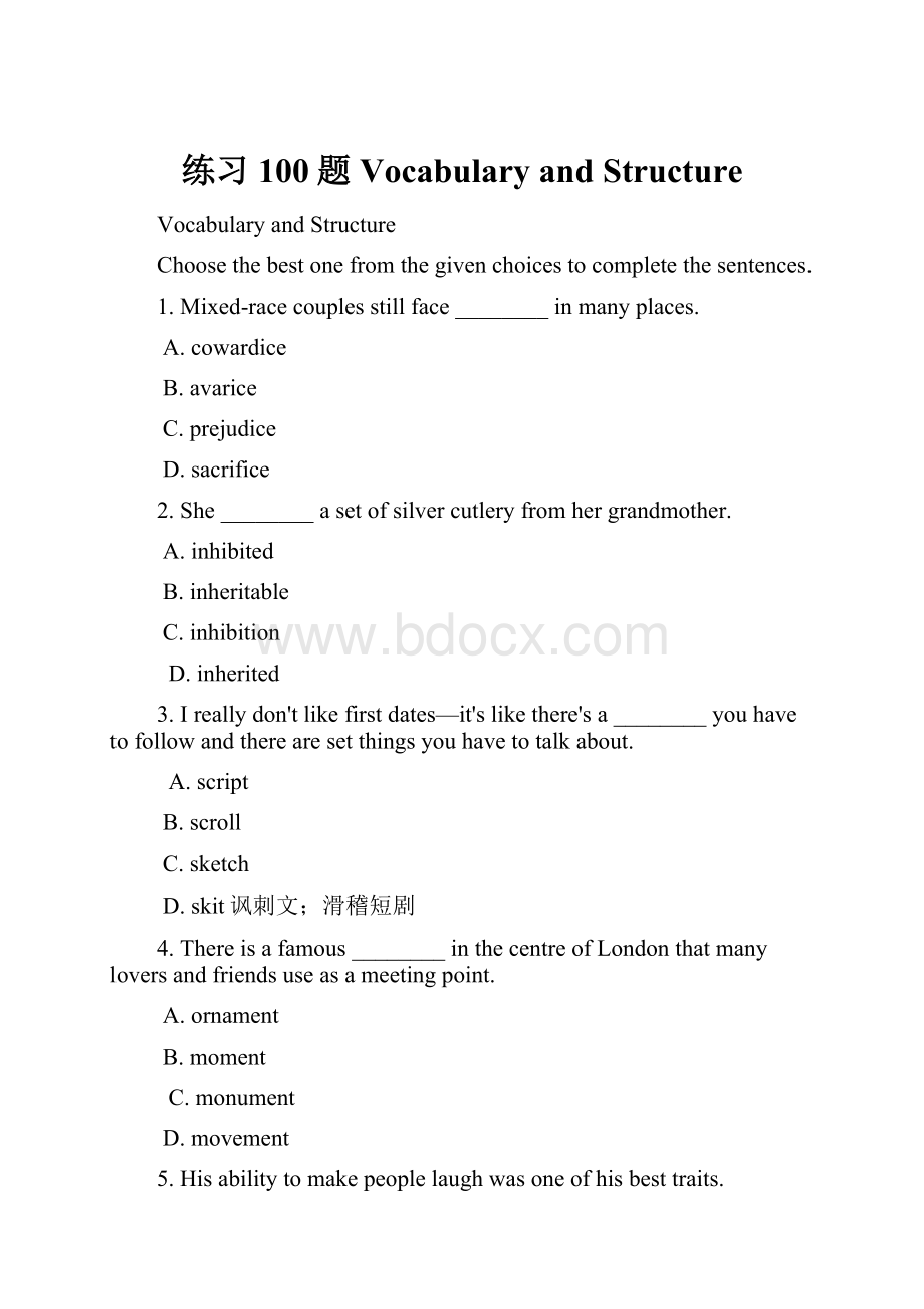 练习100题Vocabulary and Structure.docx