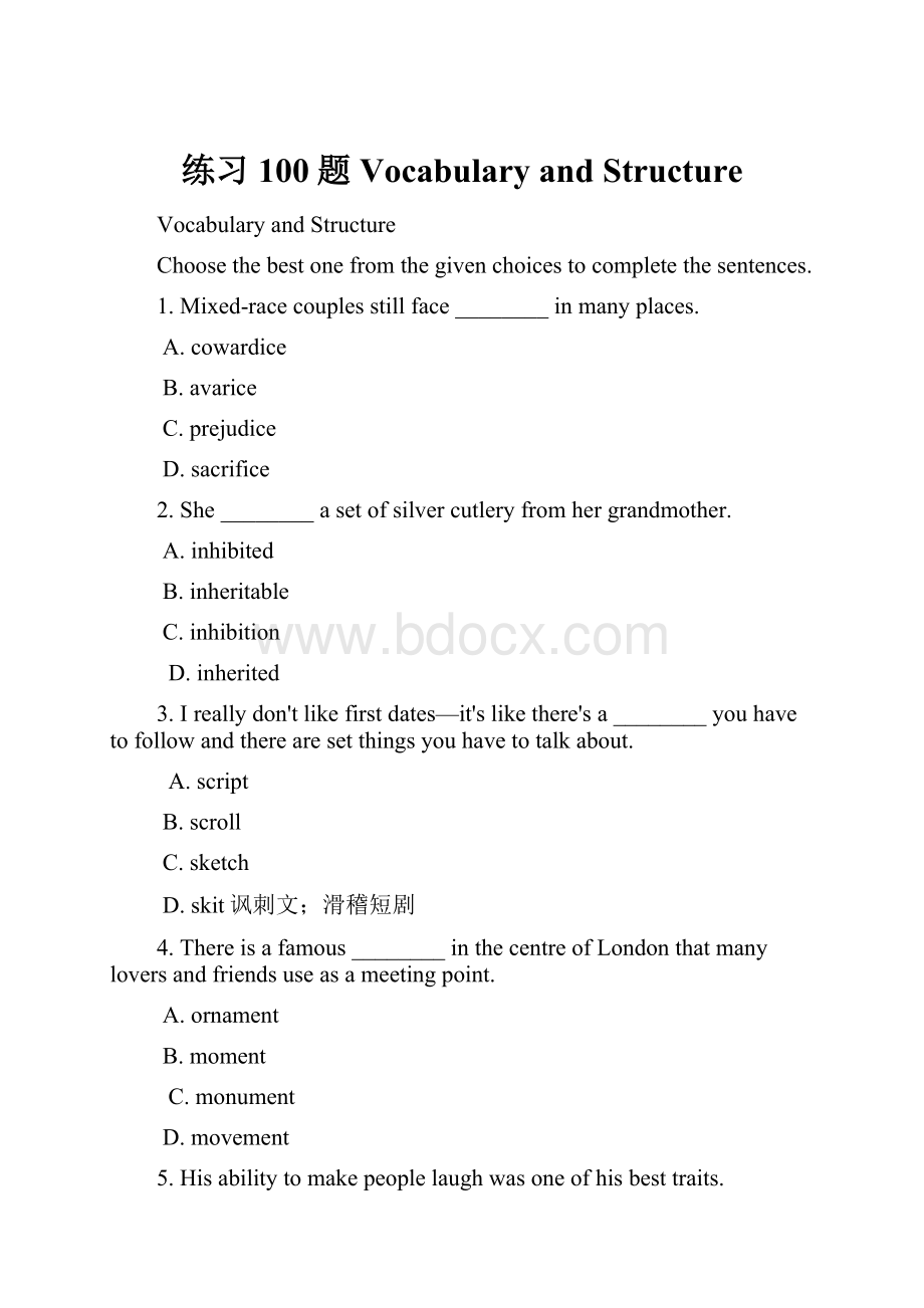 练习100题Vocabulary and Structure.docx_第1页