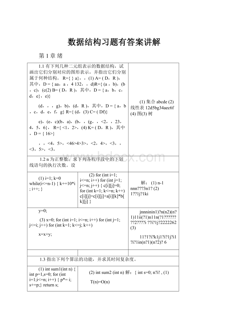 数据结构习题有答案讲解Word格式文档下载.docx_第1页