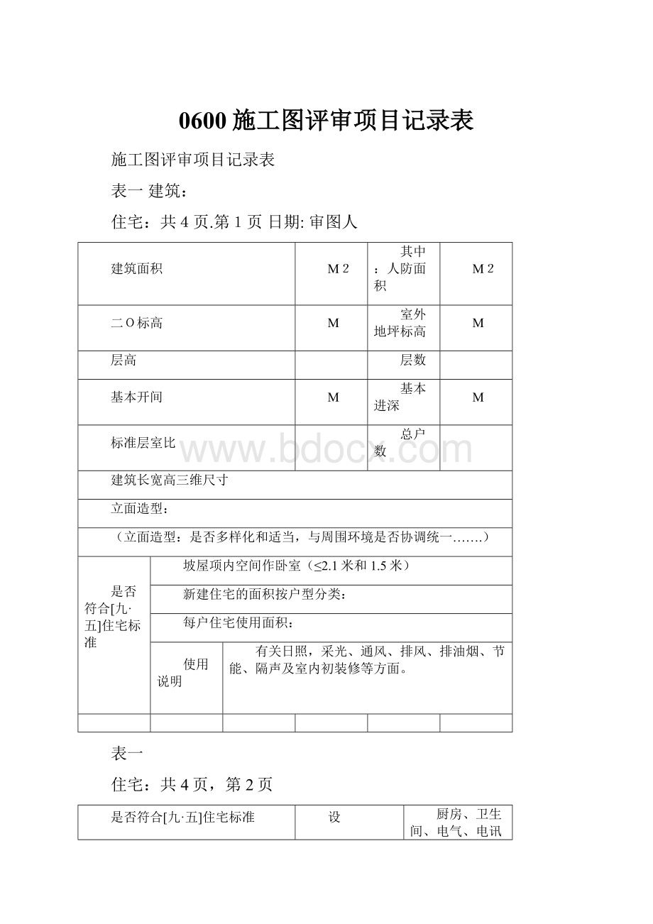 0600施工图评审项目记录表Word文档格式.docx