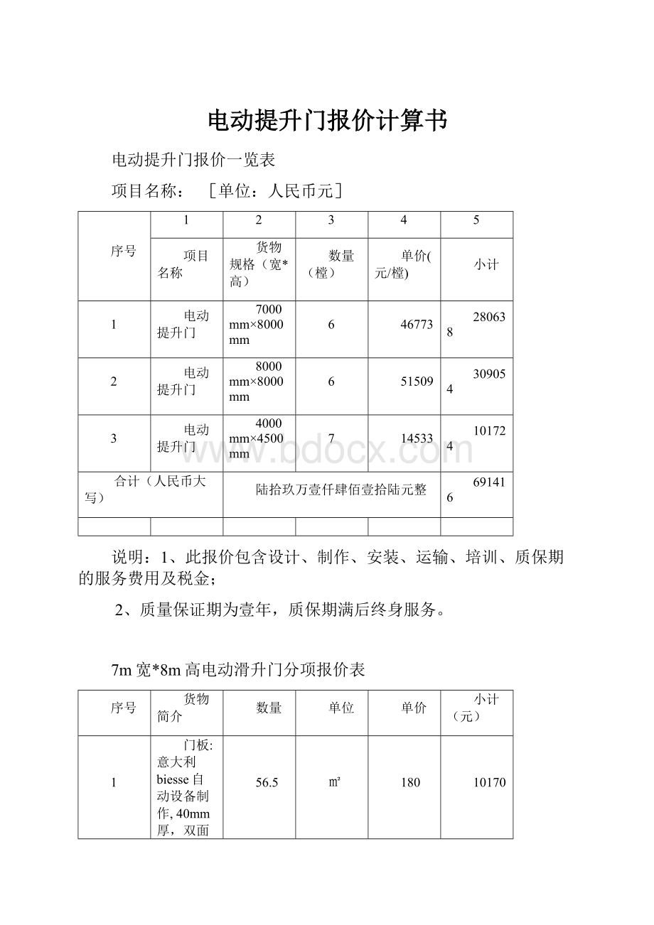 电动提升门报价计算书.docx_第1页