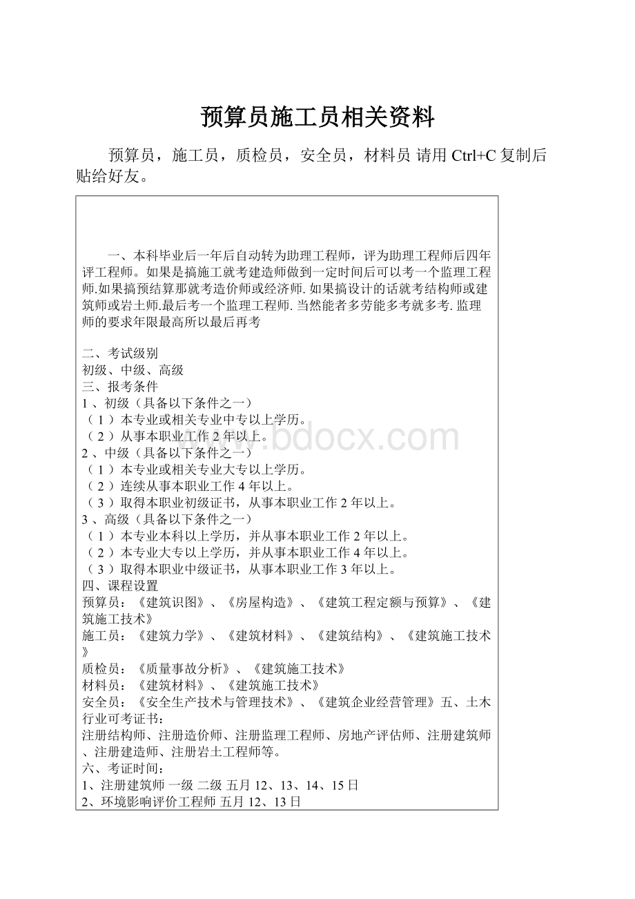 预算员施工员相关资料.docx