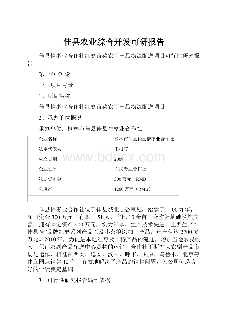 佳县农业综合开发可研报告Word文档格式.docx