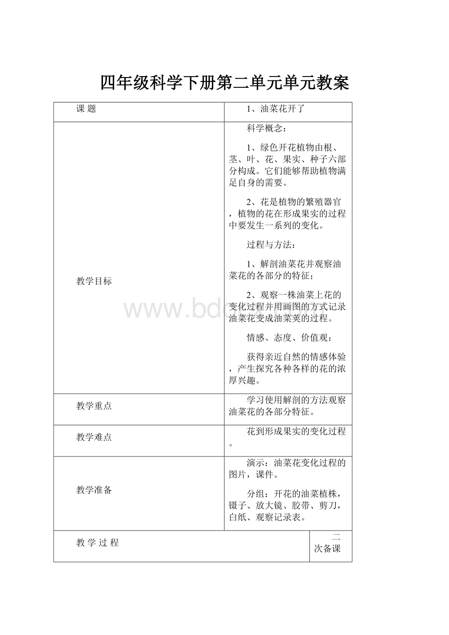 四年级科学下册第二单元单元教案.docx