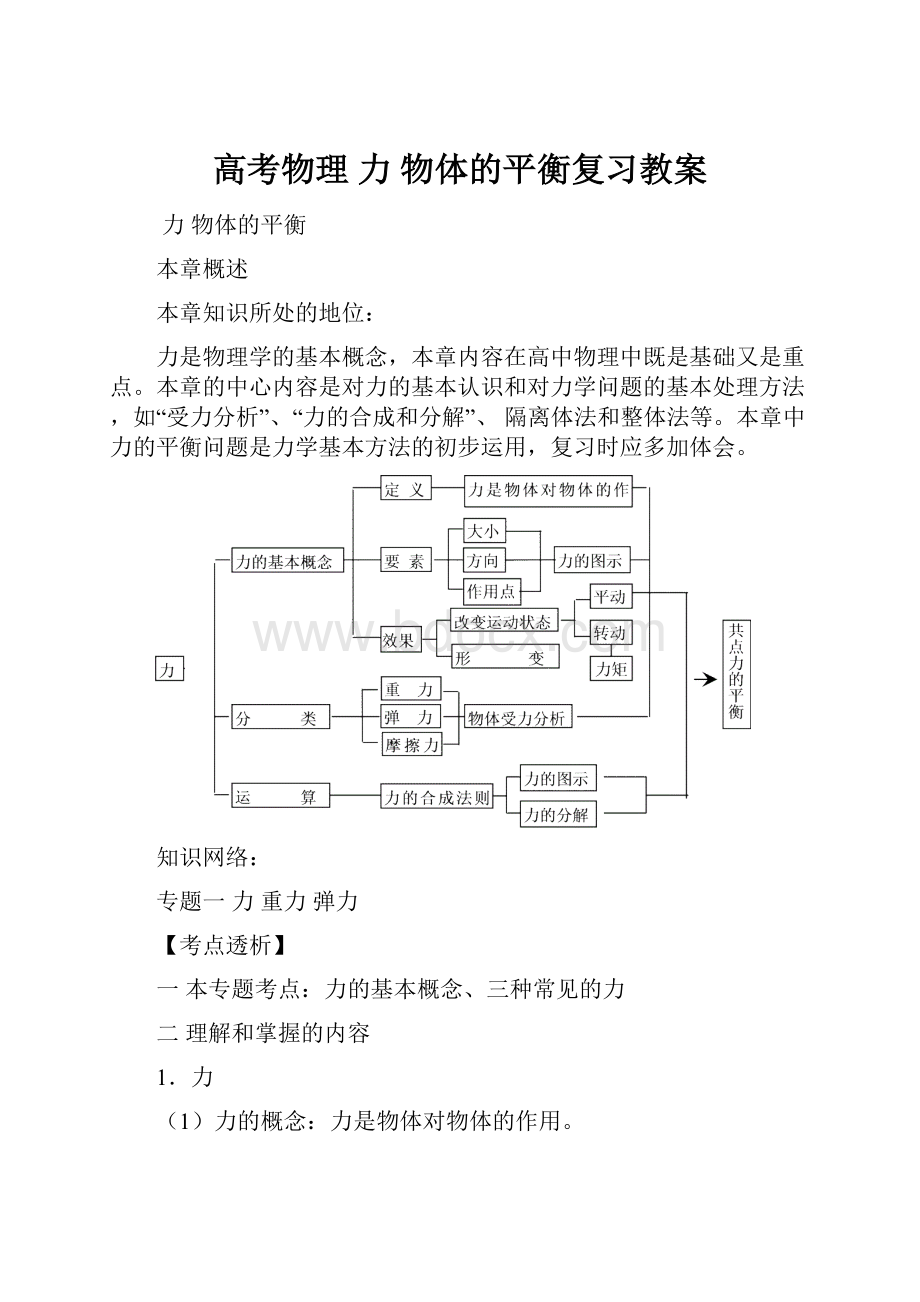 高考物理 力物体的平衡复习教案.docx