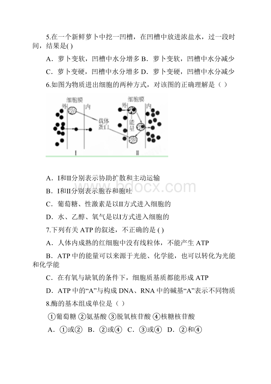 云南省曲靖市沾益县第一中学学年高一上学期第四次质量检测生物试题 Word版含答案Word文档下载推荐.docx_第2页