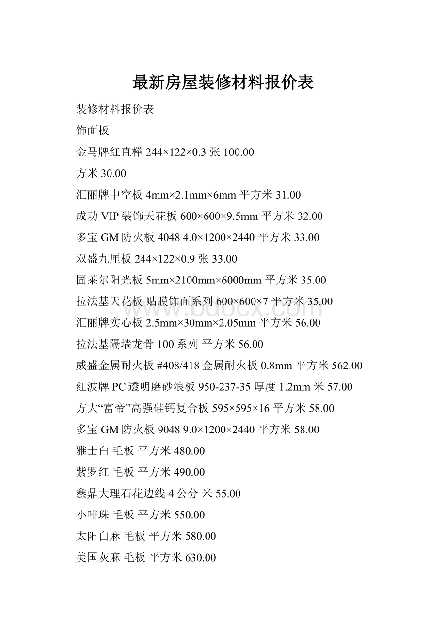 最新房屋装修材料报价表.docx