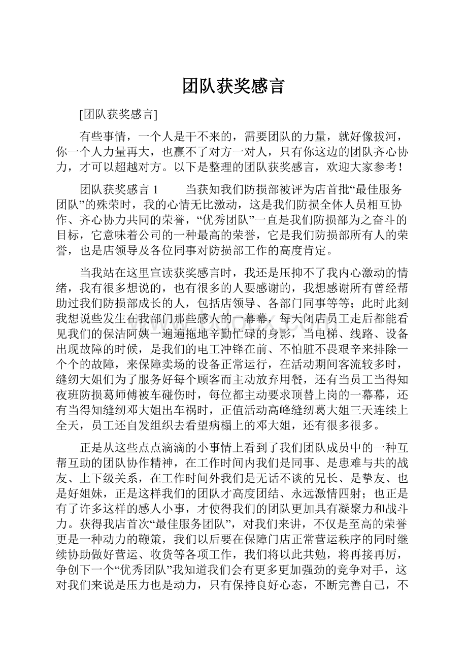 团队获奖感言文档格式.docx_第1页