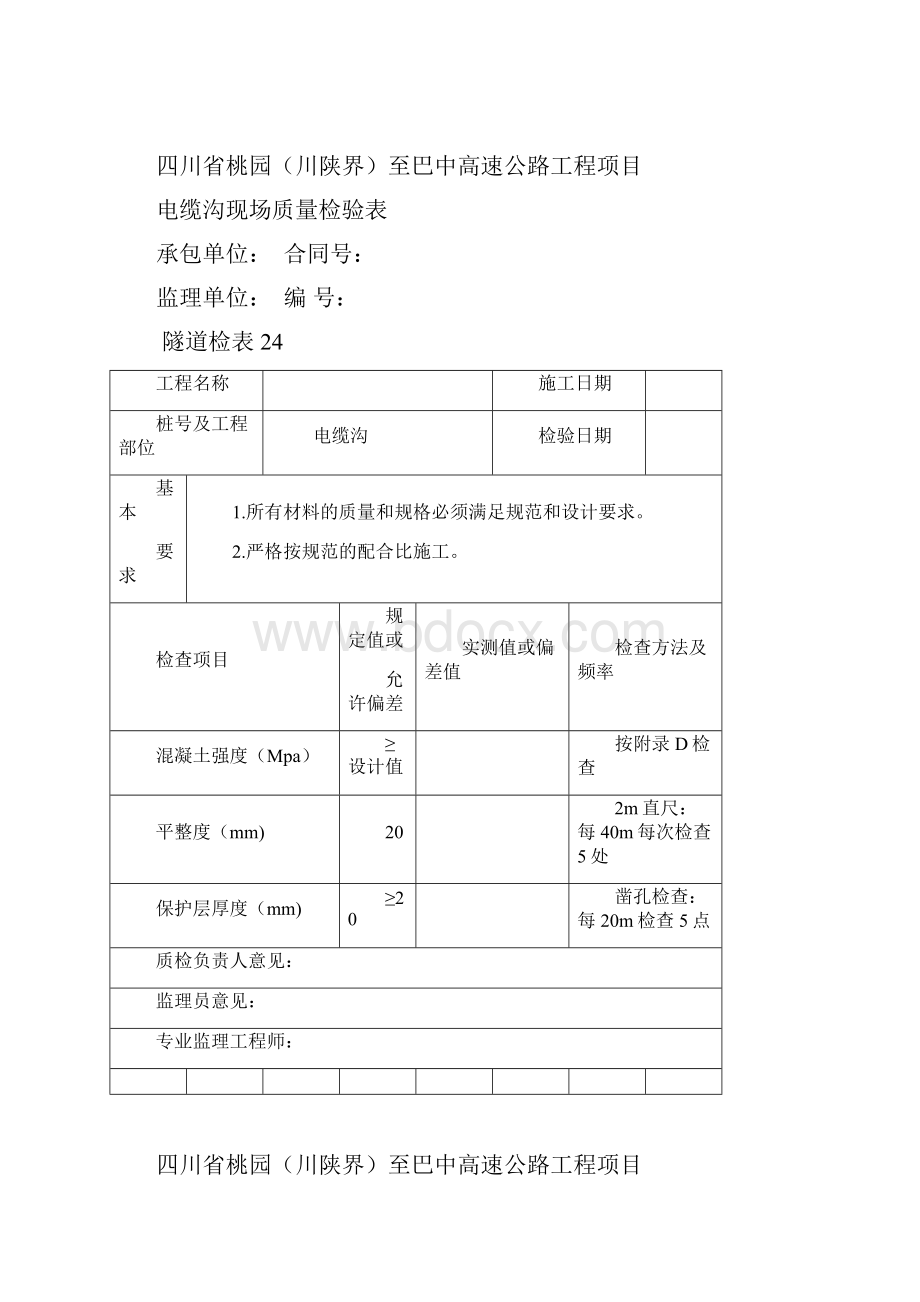 实用表格模板隧道电缆沟资料表格.docx_第2页