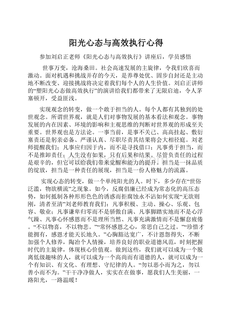 阳光心态与高效执行心得Word格式.docx