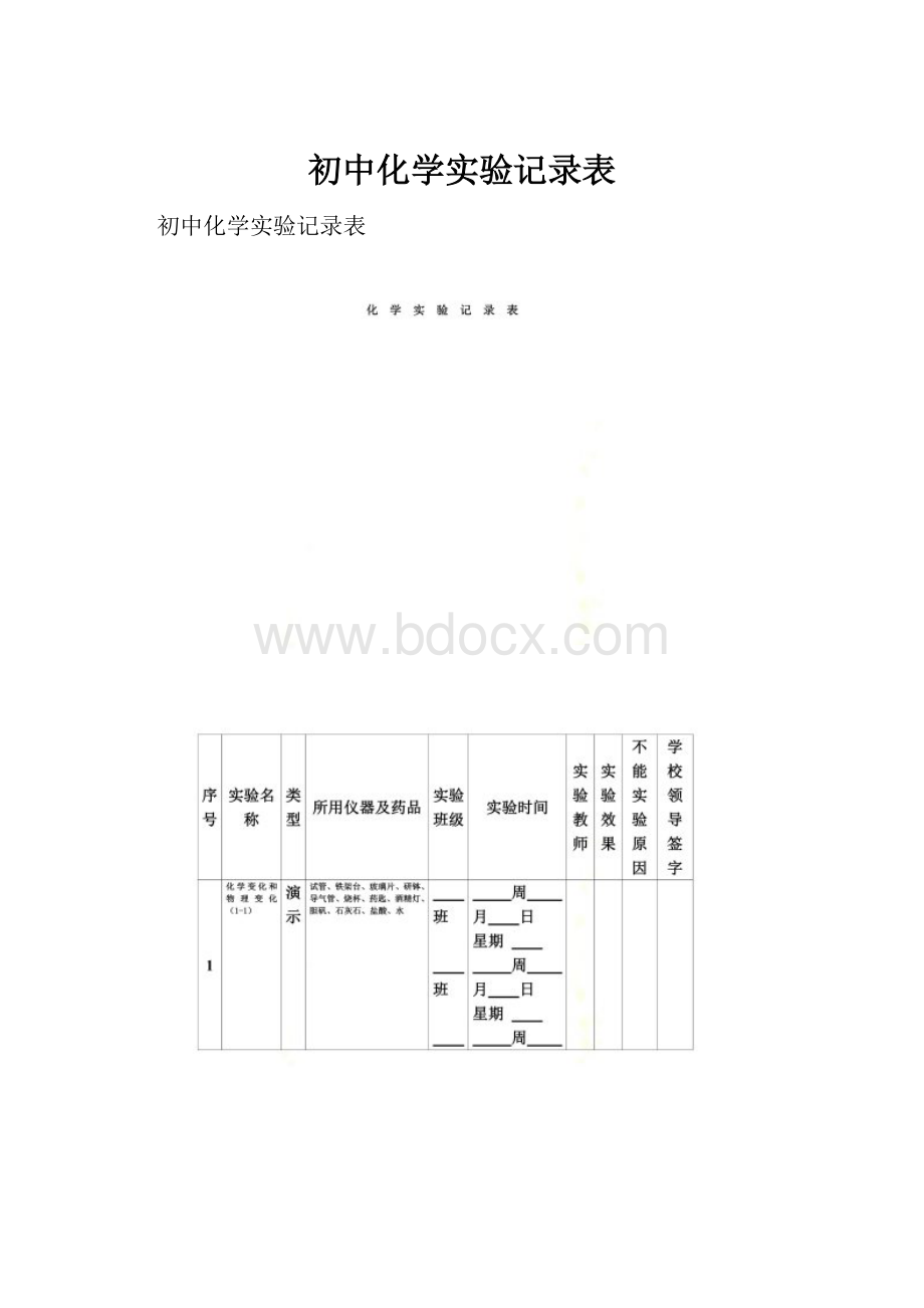 初中化学实验记录表.docx