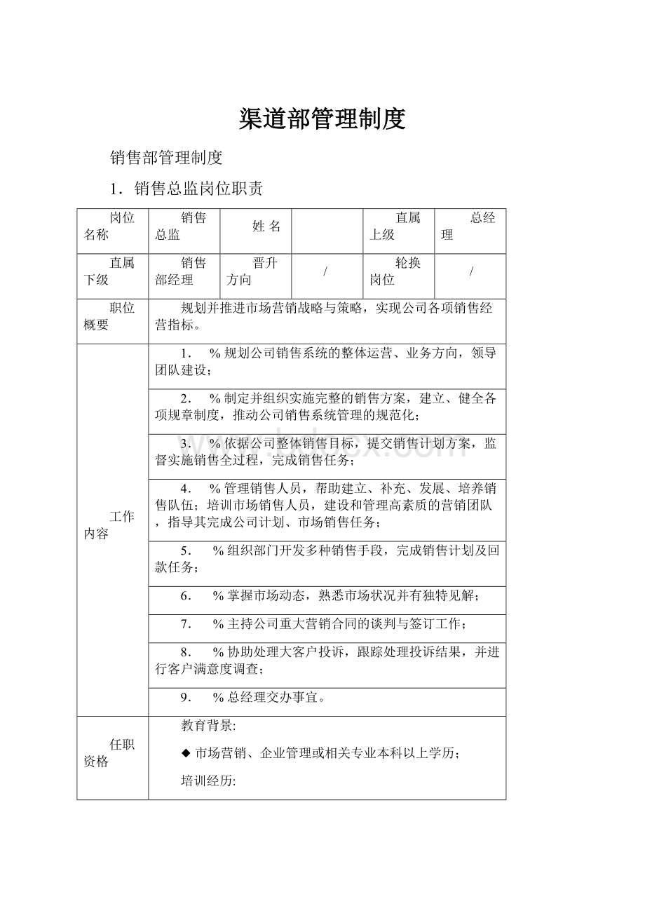 渠道部管理制度Word文件下载.docx