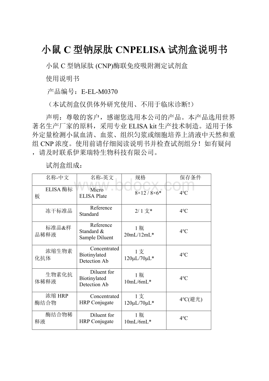 小鼠C型钠尿肽 CNPELISA试剂盒说明书.docx_第1页