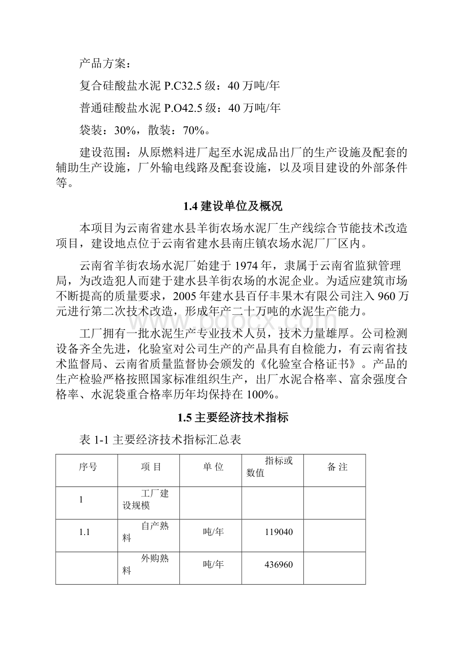 精编完整版建水县羊街农场水泥厂生产线综合节能技术改造项目可研报告.docx_第2页