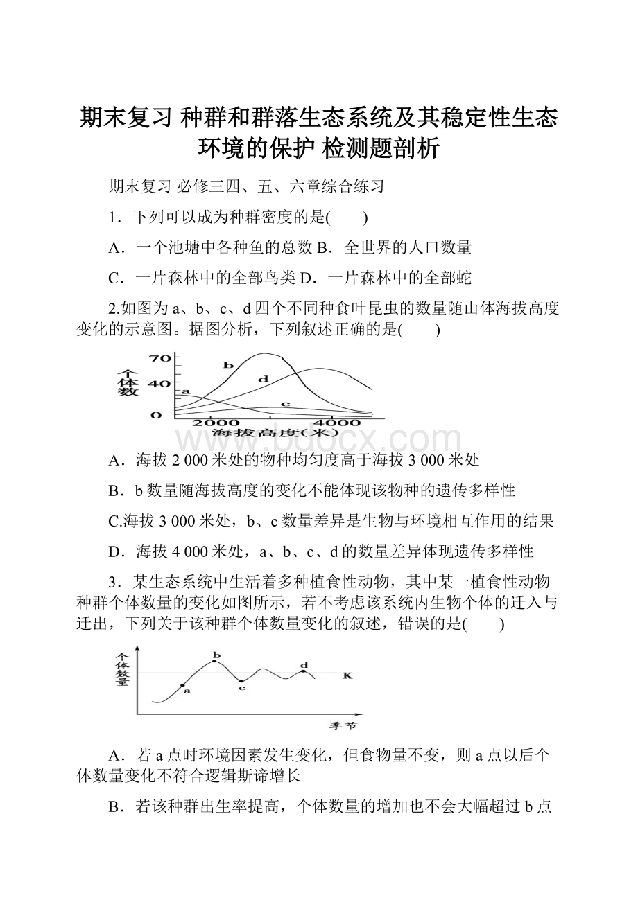 期末复习种群和群落生态系统及其稳定性生态环境的保护 检测题剖析Word格式.docx_第1页