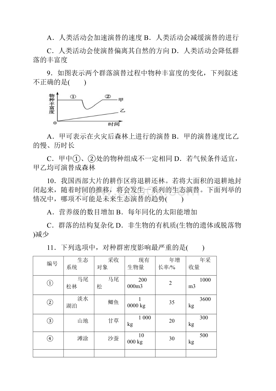 期末复习种群和群落生态系统及其稳定性生态环境的保护 检测题剖析Word格式.docx_第3页