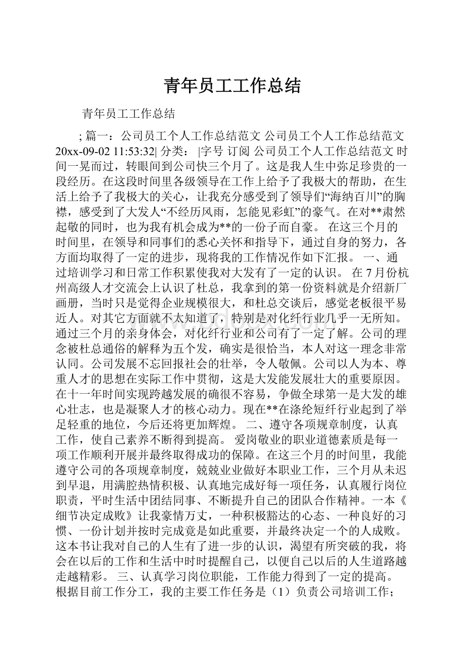 青年员工工作总结Word格式文档下载.docx