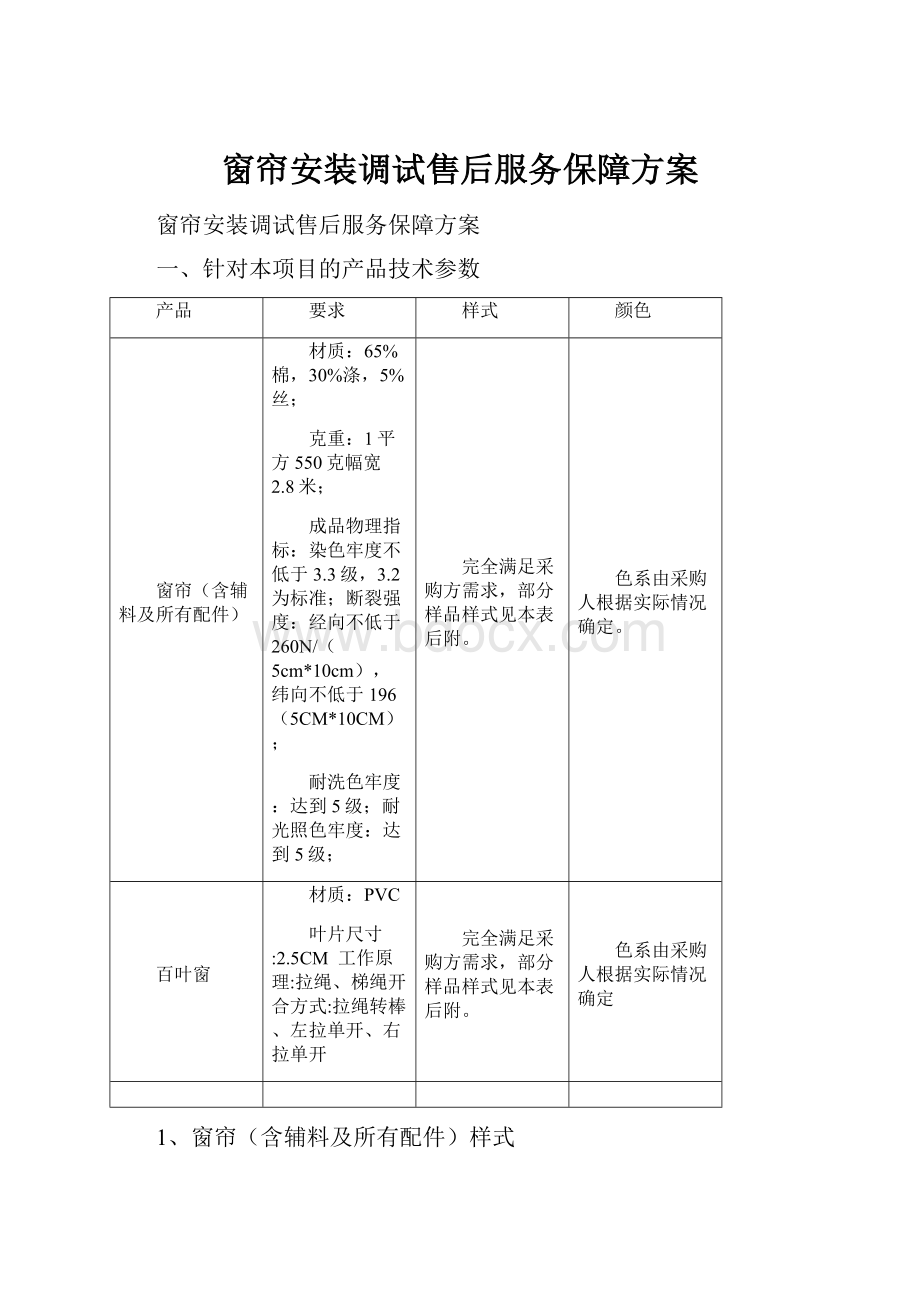 窗帘安装调试售后服务保障方案.docx