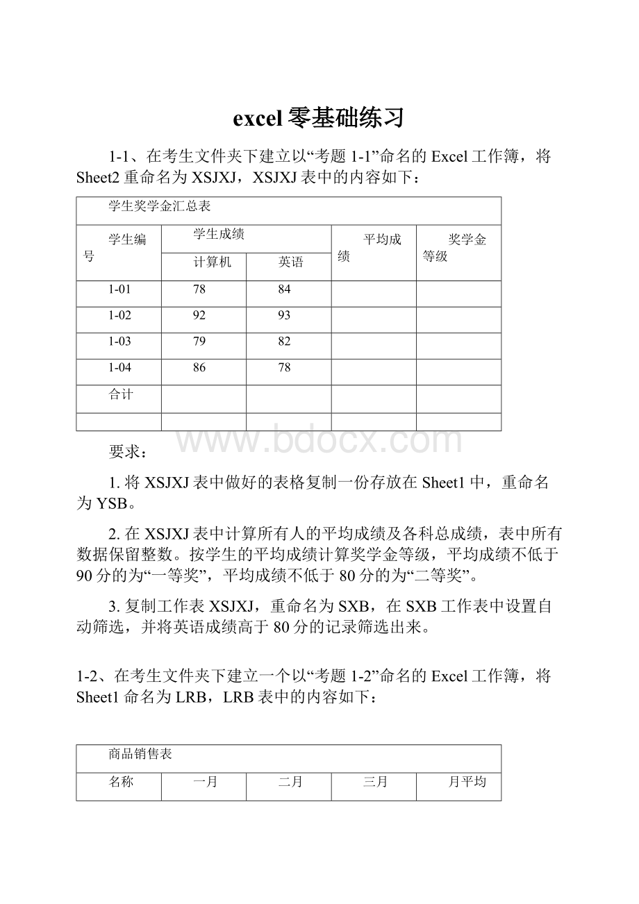 excel零基础练习Word格式.docx_第1页