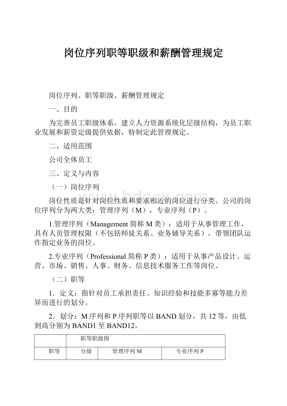 岗位序列职等职级和薪酬管理规定.docx_第1页