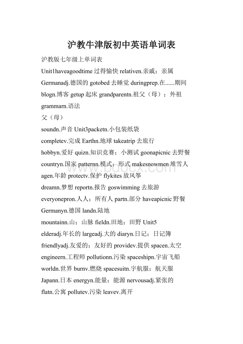 沪教牛津版初中英语单词表.docx