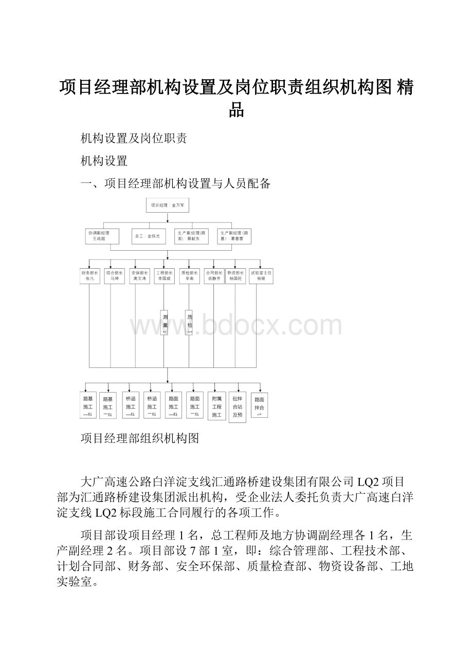 项目经理部机构设置及岗位职责组织机构图 精品.docx