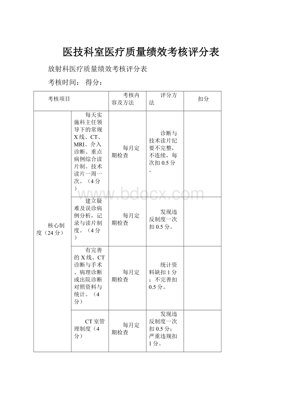 医技科室医疗质量绩效考核评分表Word文件下载.docx_第1页