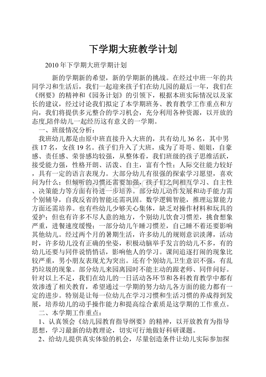 下学期大班教学计划Word格式.docx_第1页