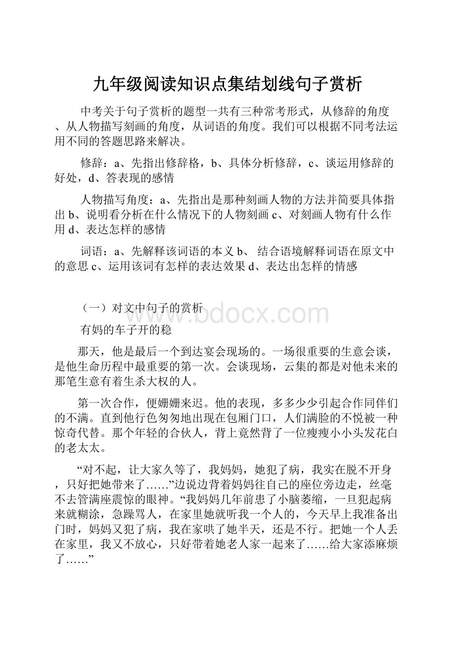 九年级阅读知识点集结划线句子赏析.docx