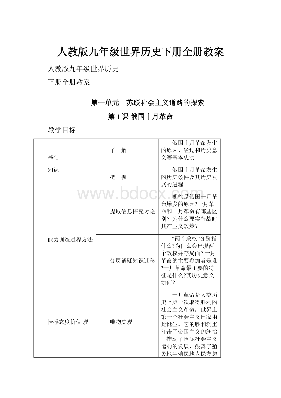 人教版九年级世界历史下册全册教案Word格式文档下载.docx