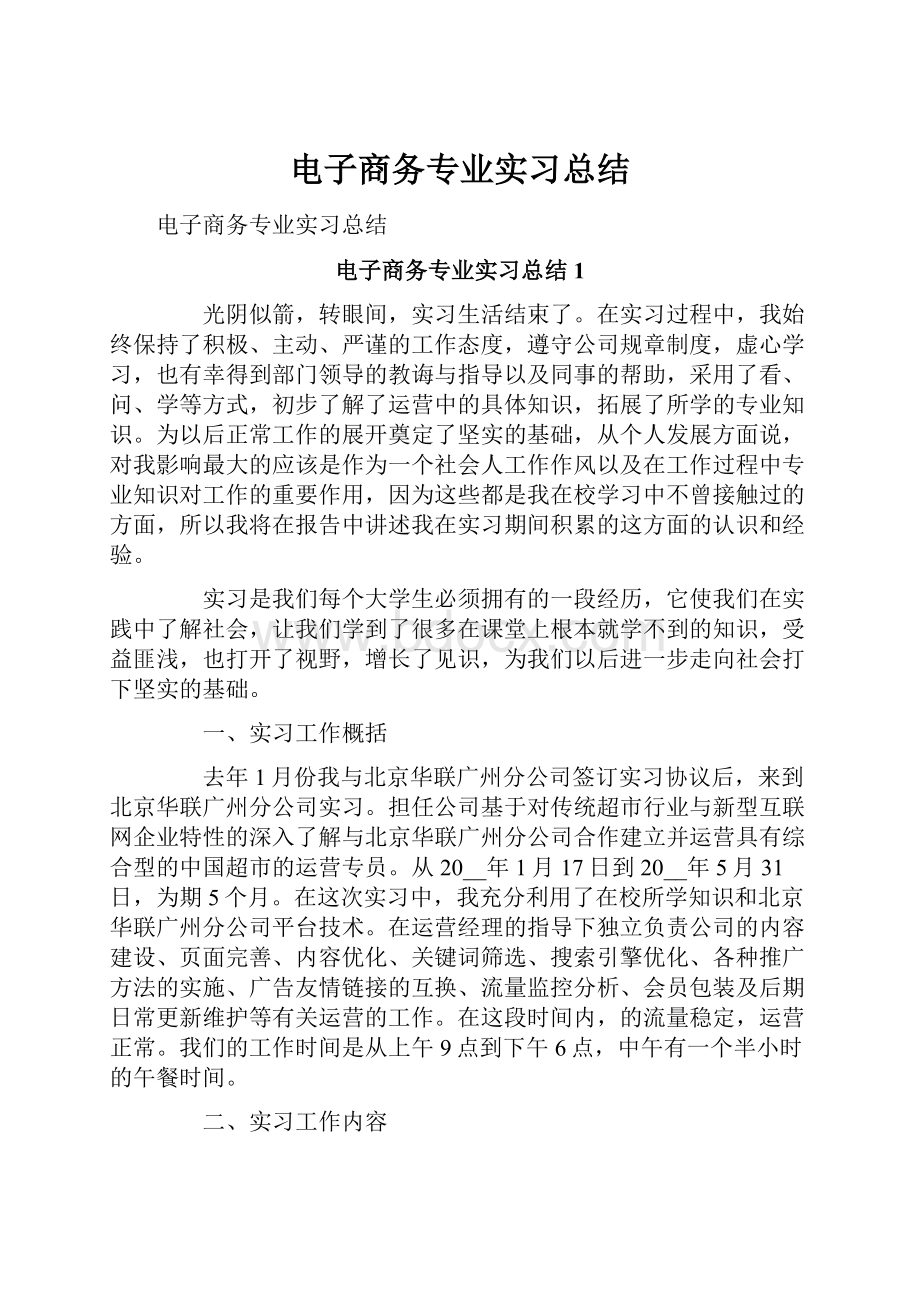 电子商务专业实习总结Word文档格式.docx