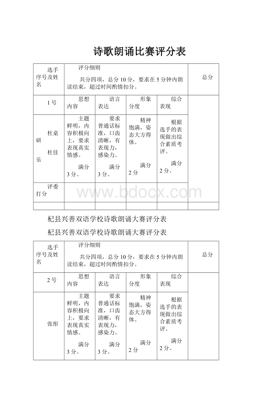 诗歌朗诵比赛评分表Word下载.docx