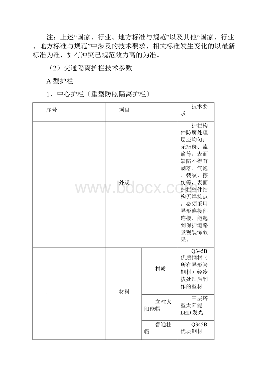 交通护栏及附属设施技术要求技术要求道路隔离护栏技术参数一.docx_第2页