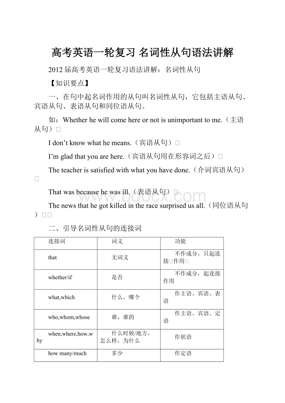 高考英语一轮复习 名词性从句语法讲解Word文档格式.docx