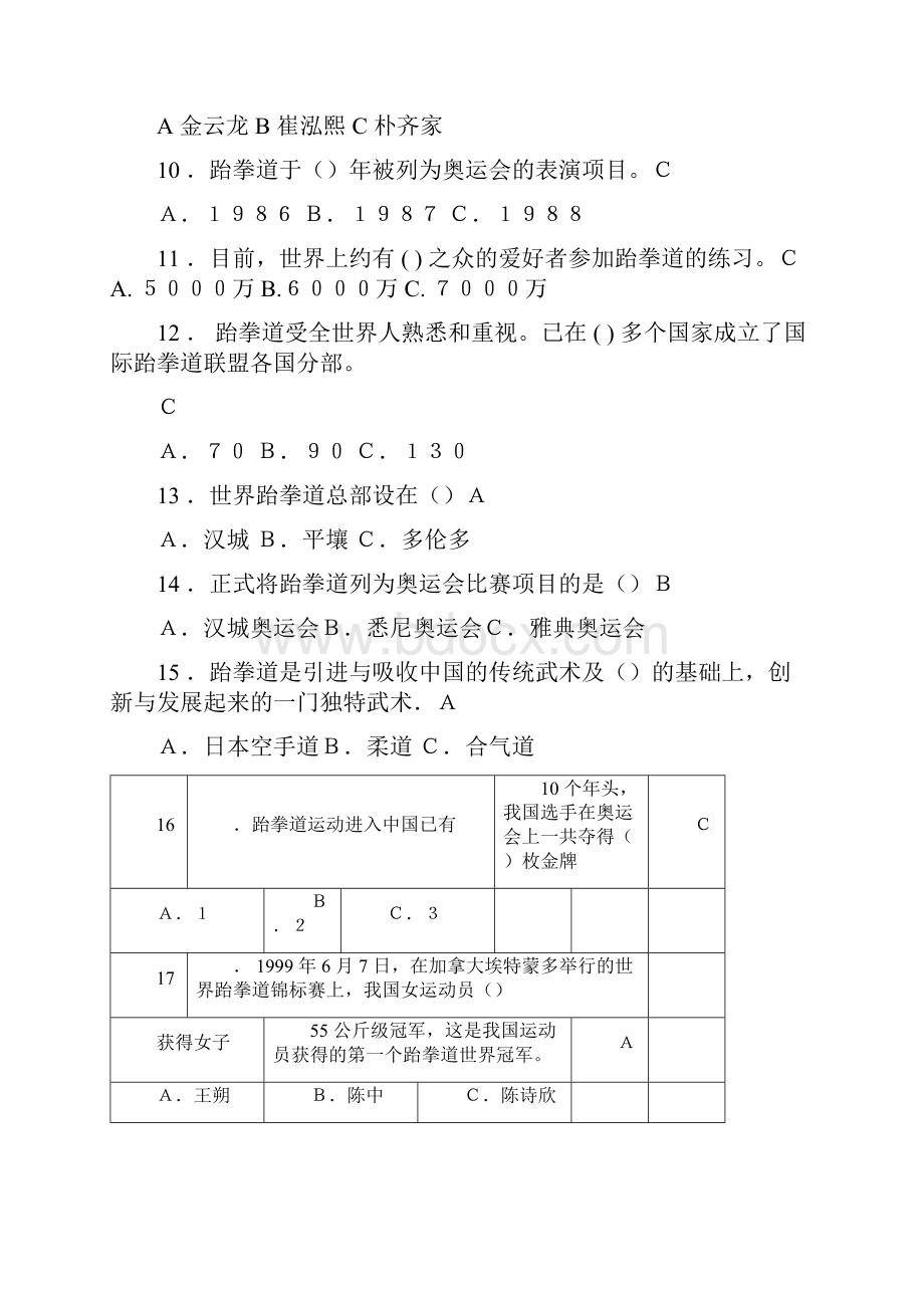 跆拳道理论考试题库完整文档格式.docx_第2页