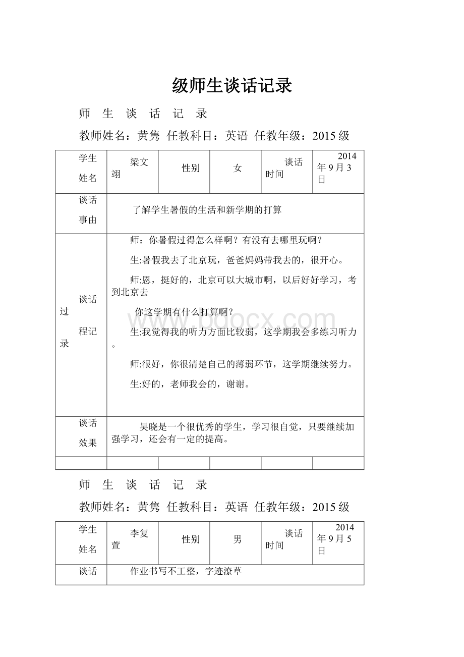 级师生谈话记录Word文档格式.docx_第1页