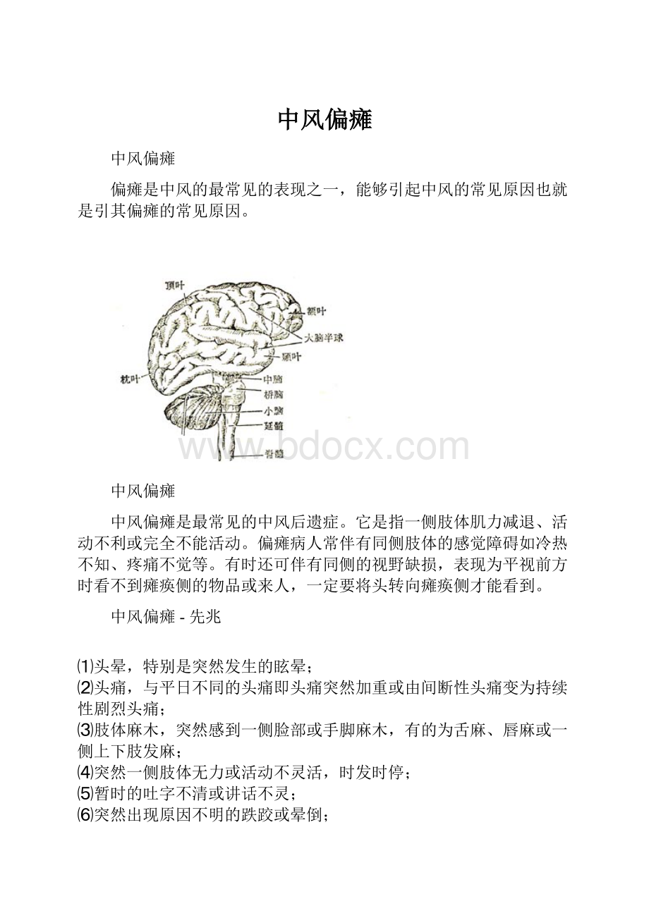 中风偏瘫Word格式文档下载.docx