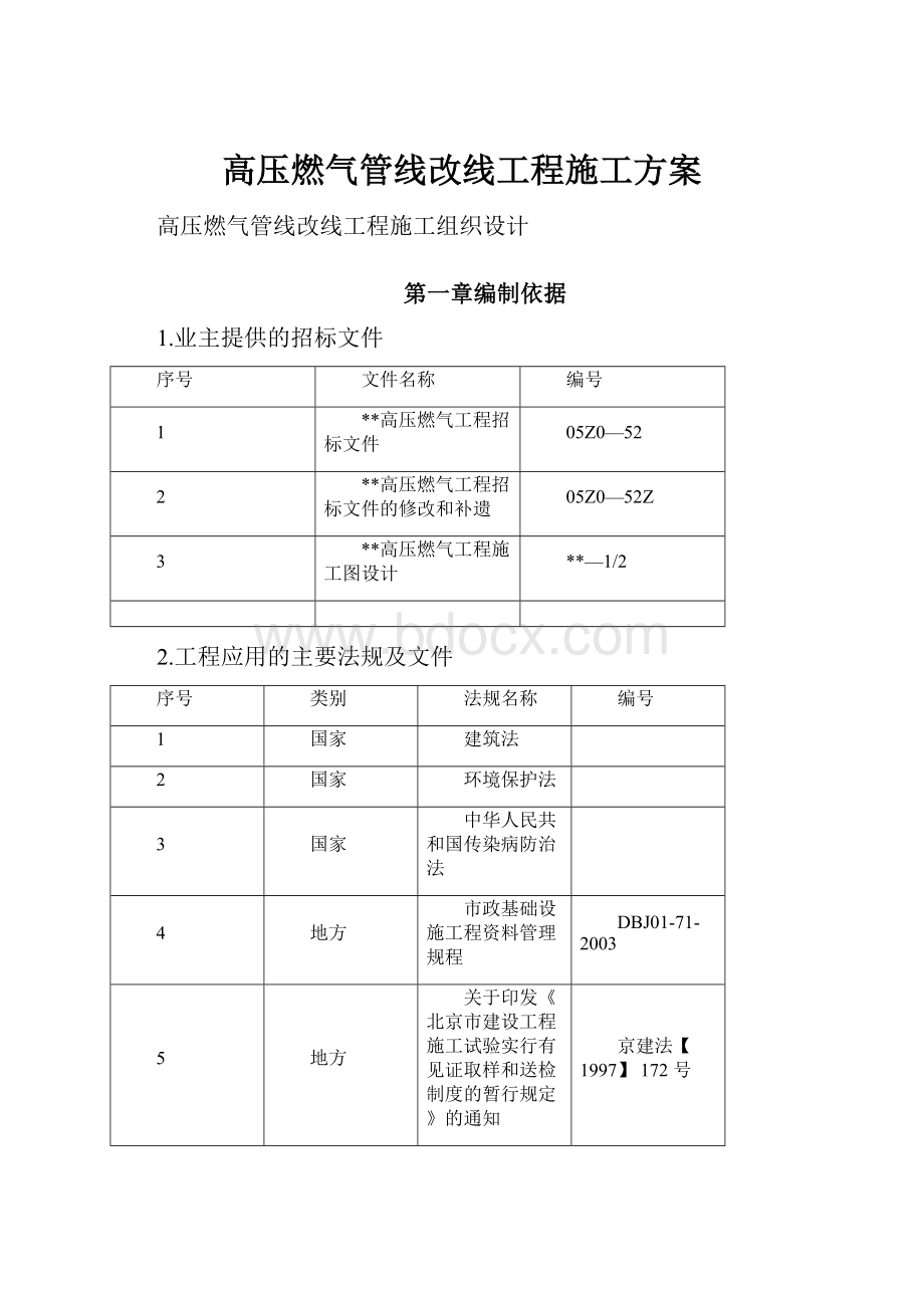 高压燃气管线改线工程施工方案.docx_第1页